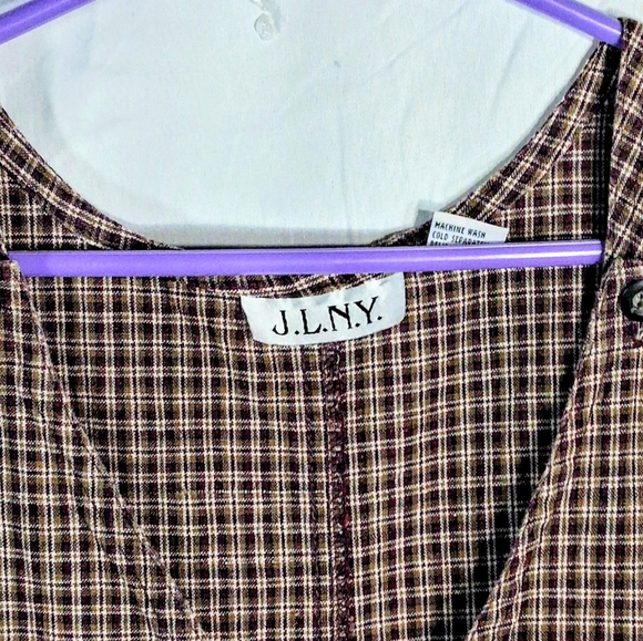 Women's JLNY Maxi Large Cottagecore Prairie Brown Plaid Pinafore Dress - Picture 8 of 8